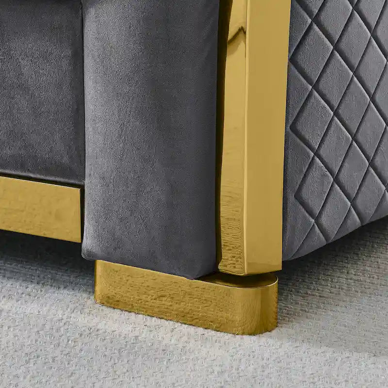 84 Luxury Chesterfield Velvet Sofa with Gold Trim