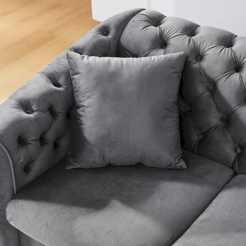 84 Luxury Chesterfield Velvet Sofa with Gold Trim