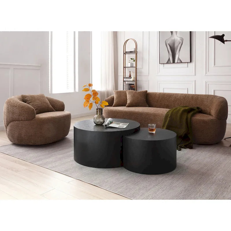 Brown Modern 34.6 Swivel Barrel Chair with Solid Wood Frame