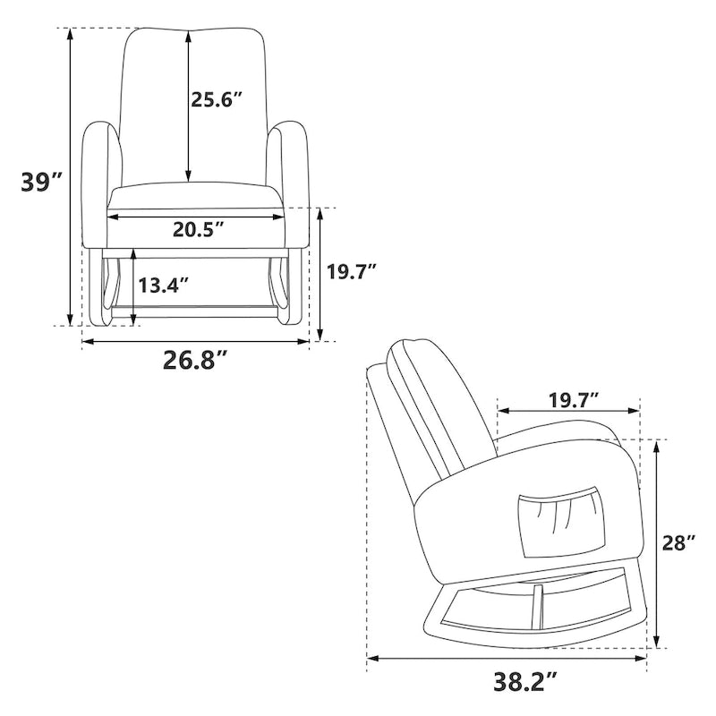 26.8 Upholstered High Back Rocking Chair with Side Pocket