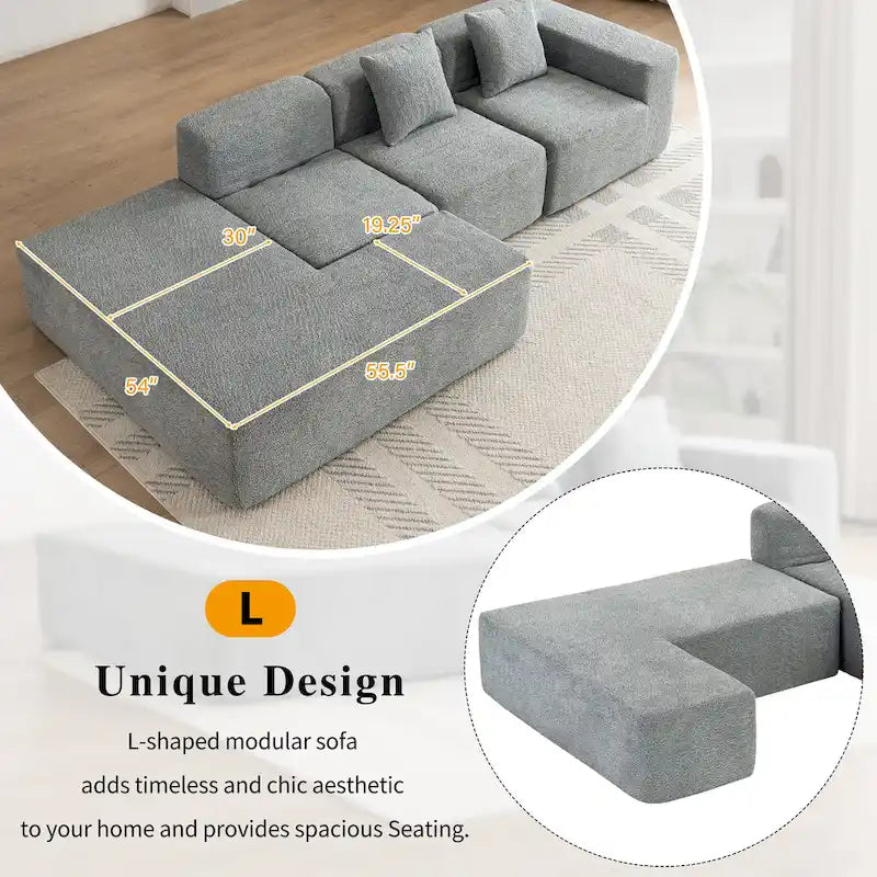 116.5 Sectional Sofa Full-compressed Sofa Couch Free-combined Sofa for Living Room, Grey