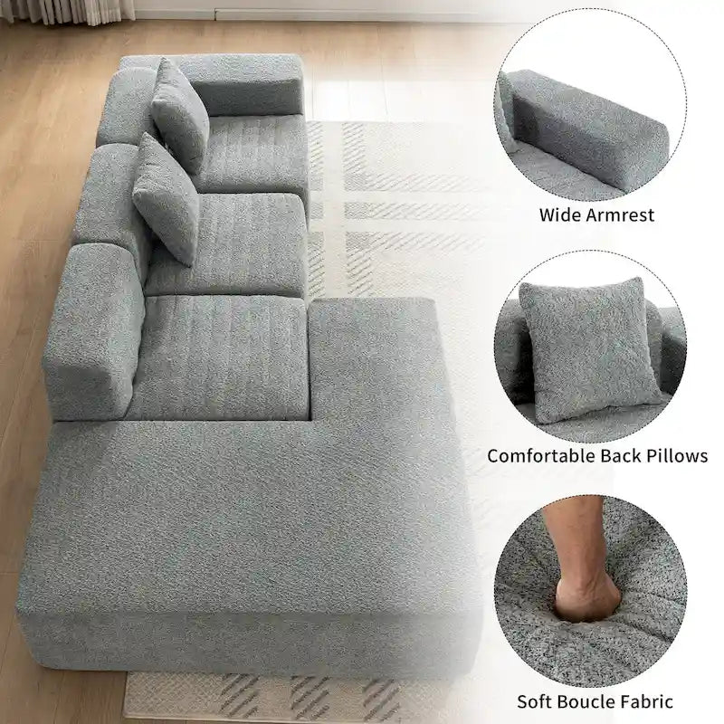 116.5 Sectional Sofa Full-compressed Sofa Couch Free-combined Sofa for Living Room, Grey