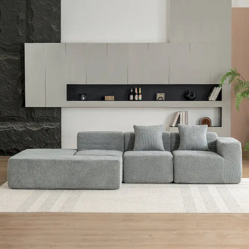116.5 Sectional Sofa Full-compressed Sofa Couch Free-combined Sofa for Living Room, Grey