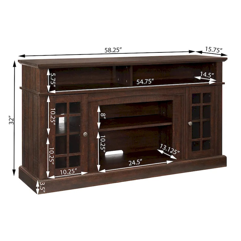 Espresso 58.25 Fireplace TV Stand with Open & Closed Storage for 65 TVs
