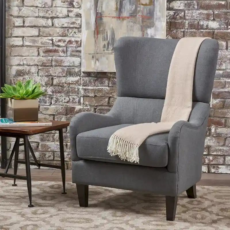 Charcoal 27 High Back Accent Chair with Wing Back and Birch Legs