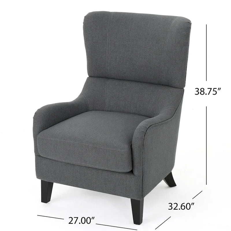 Charcoal 27 High Back Accent Chair with Wing Back and Birch Legs