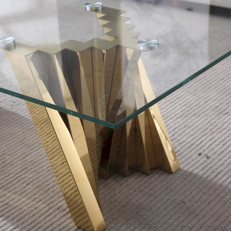 Tempered Glass Top Coffee Table with Gold Mirror Finish Stainless Steel Base