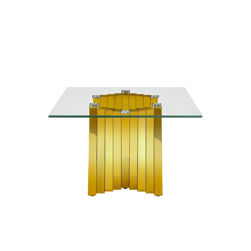 Tempered Glass Top Coffee Table with Gold Mirror Finish Stainless Steel Base
