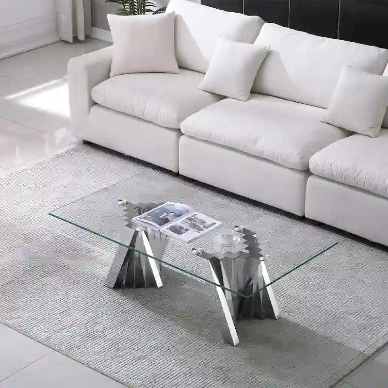 Tempered Glass Top Coffee Table with Gold Mirror Finish Stainless Steel Base