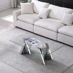 Tempered Glass Top Coffee Table with Gold Mirror Finish Stainless Steel Base