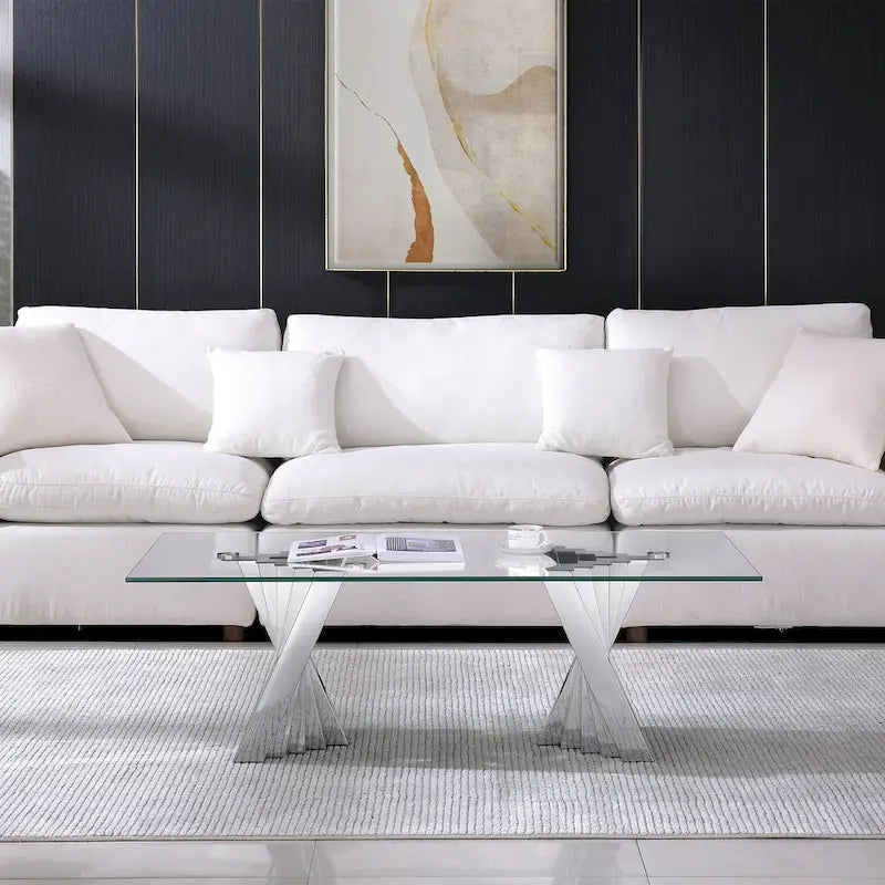 Tempered Glass Top Coffee Table with Gold Mirror Finish Stainless Steel Base