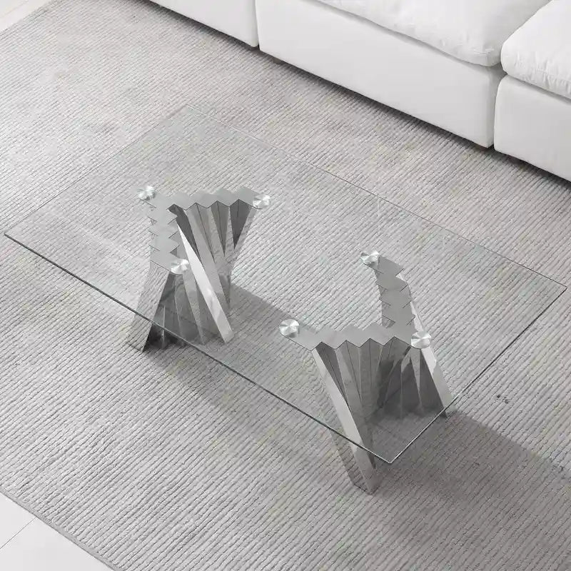 Tempered Glass Top Coffee Table with Gold Mirror Finish Stainless Steel Base