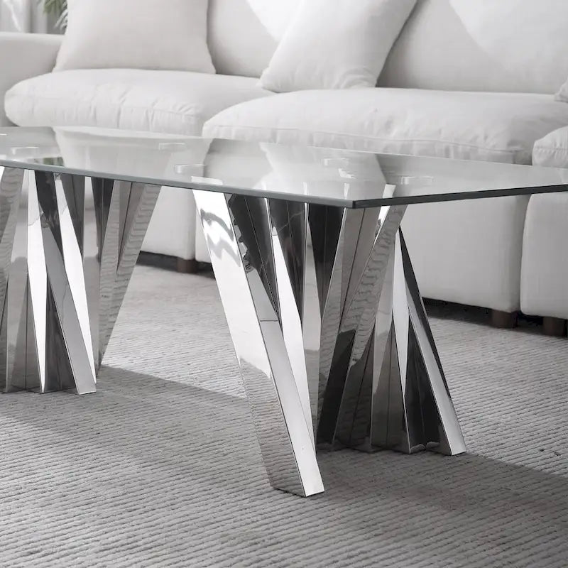 Tempered Glass Top Coffee Table with Gold Mirror Finish Stainless Steel Base