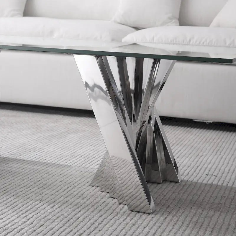 Tempered Glass Top Coffee Table with Gold Mirror Finish Stainless Steel Base