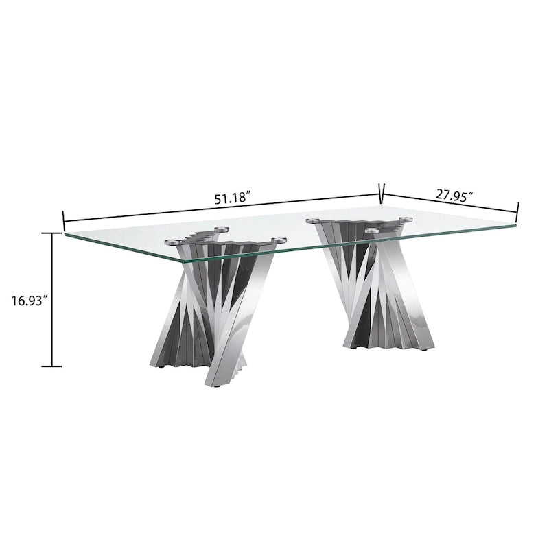Tempered Glass Top Coffee Table with Gold Mirror Finish Stainless Steel Base