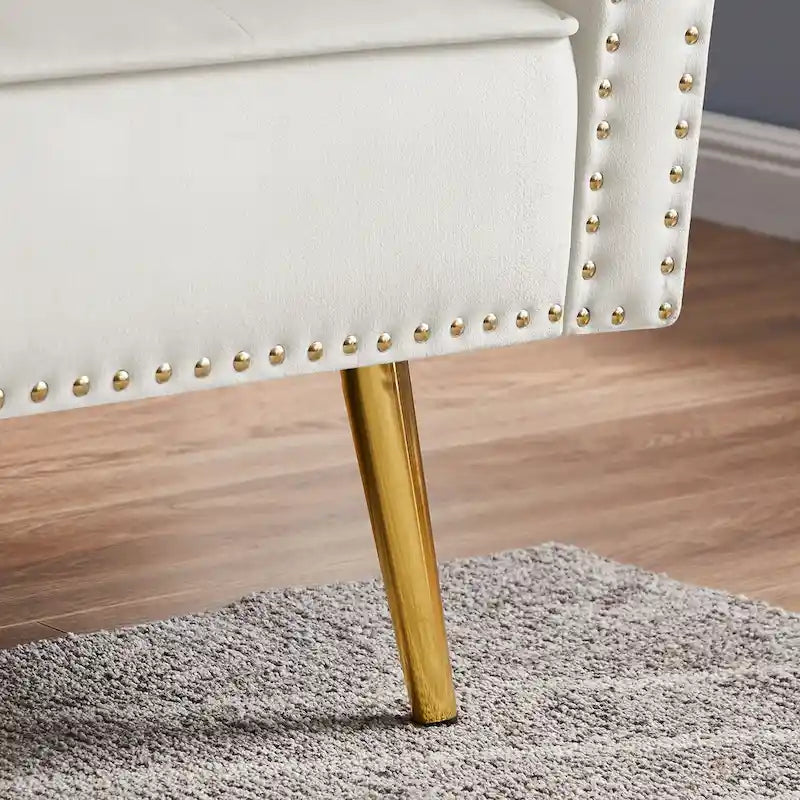 Velvet Tufted Sofa Couch with 2 Pillows and Nailhead Trim
