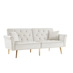Velvet Tufted Sofa Couch with 2 Pillows and Nailhead Trim