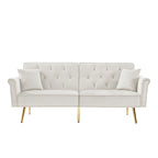 Velvet Tufted Sofa Couch with 2 Pillows and Nailhead Trim