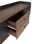 63 Inch Mid Century Modern TV Cabinet Dark Brown Black