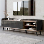 63 Inch Mid Century Modern TV Cabinet Dark Brown Black