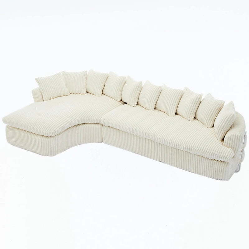 127 Large Corduroy Upholstered L-Shape Modular Sectional Sofa with 10 Pillows, High-Resilience Foam, No Assembly Required