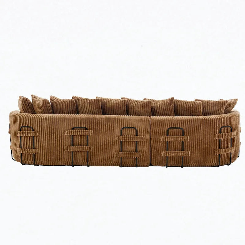 127 Large Corduroy Upholstered L-Shape Modular Sectional Sofa with 10 Pillows, High-Resilience Foam, No Assembly Required
