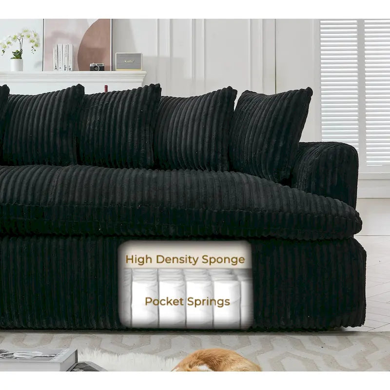 127 Large Corduroy Upholstered L-Shape Modular Sectional Sofa with 10 Pillows, High-Resilience Foam, No Assembly Required