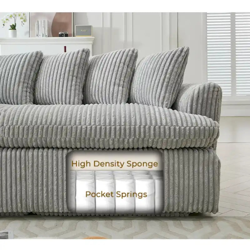 127 Large Corduroy Upholstered L-Shape Modular Sectional Sofa with 10 Pillows, High-Resilience Foam, No Assembly Required