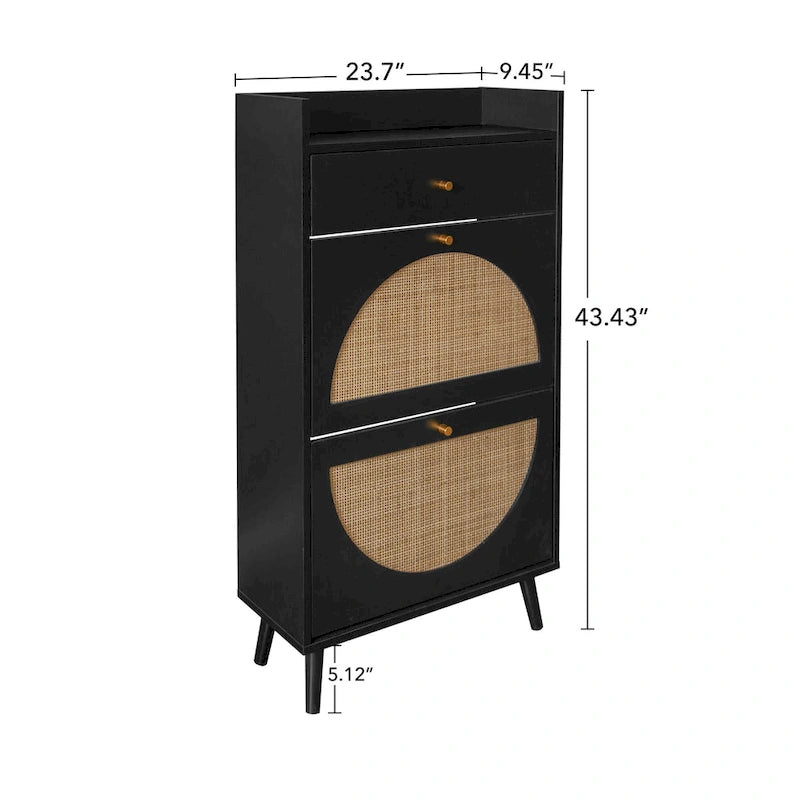 Rattan, Allen 2 door 1 drawer cabinet, shoe rack, double layer, suitable for entrance