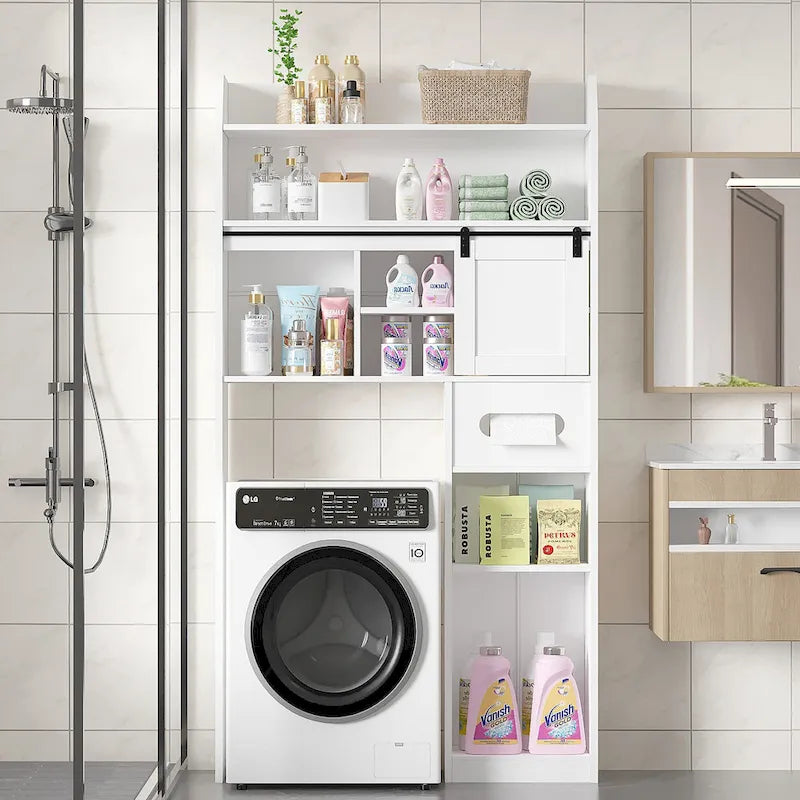 Javlergo Over The Toilet Storage Cabinet with Metal Frame and Storage Shelves, Bathroom Organizer with Adjustable Shelves