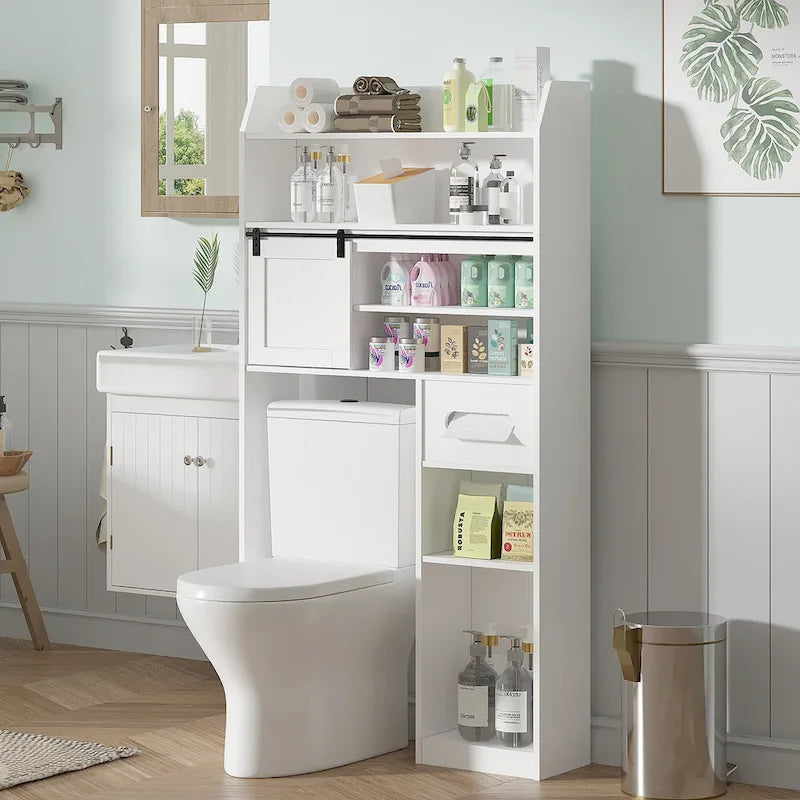 Javlergo Over The Toilet Storage Cabinet with Metal Frame and Storage Shelves, Bathroom Organizer with Adjustable Shelves