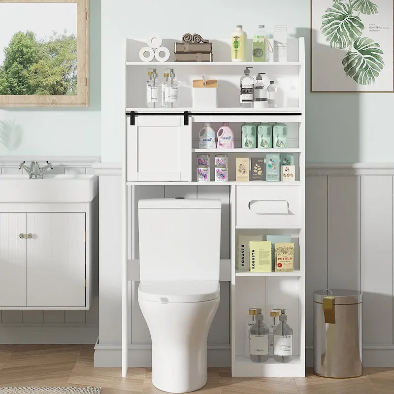 Javlergo Over The Toilet Storage Cabinet with Metal Frame and Storage Shelves, Bathroom Organizer with Adjustable Shelves