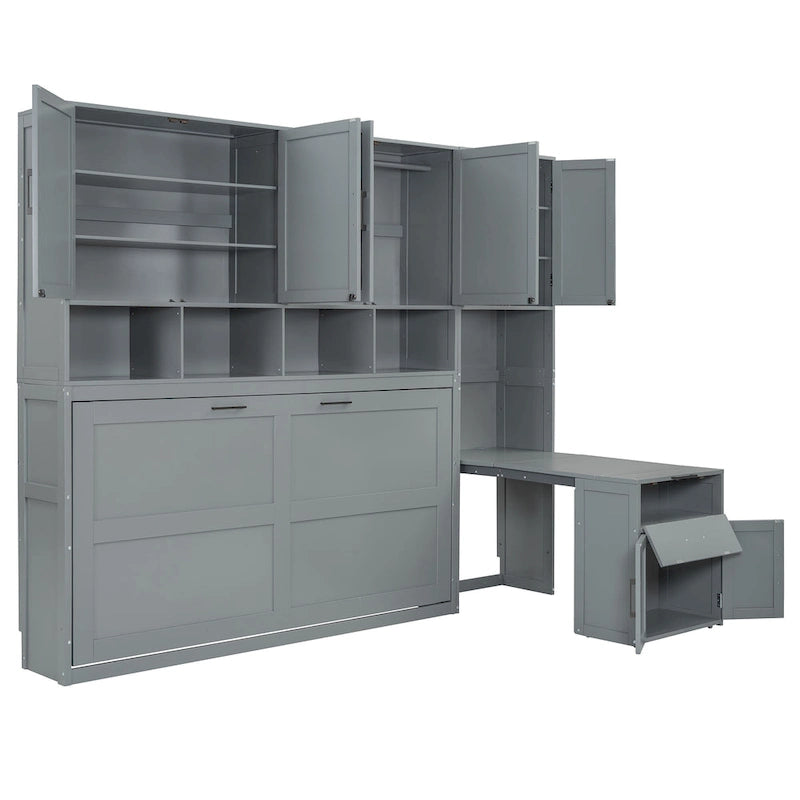Twin Size Murphy Bed Wall Bed with Closet , Drawers & Desk