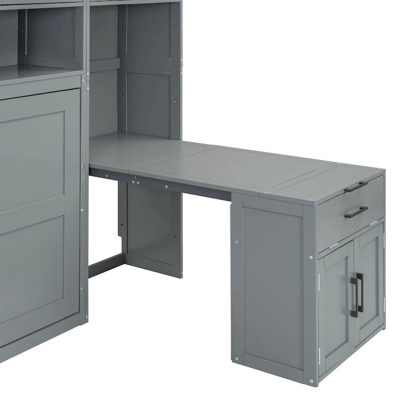 Twin Size Murphy Bed Wall Bed with Closet , Drawers & Desk