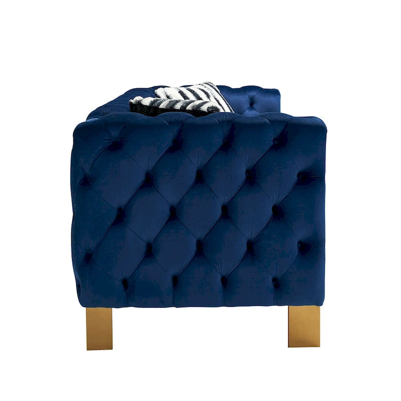 84.25 Velvet 3-Seater Sofa with Button Tufting, Gold Metal Legs, Pocket Spring And Foam Cushioning, 700 lb Capacity
