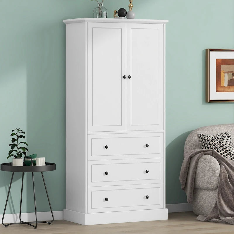 Freestanding Bathroom Storage Cabinet with Doors & 3 Large Drawers, Adjustable Shelves, Tall Linen Tower for Towels & Toiletries