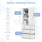 Freestanding Bathroom Storage Cabinet with Doors & 3 Large Drawers, Adjustable Shelves, Tall Linen Tower for Towels & Toiletries