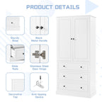 Freestanding Bathroom Storage Cabinet with Doors & 3 Large Drawers, Adjustable Shelves, Tall Linen Tower for Towels & Toiletries