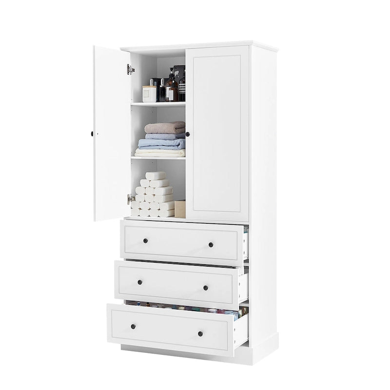 Freestanding Bathroom Storage Cabinet with Doors & 3 Large Drawers, Adjustable Shelves, Tall Linen Tower for Towels & Toiletries