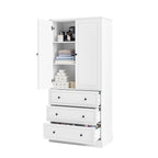 Freestanding Bathroom Storage Cabinet with Doors & 3 Large Drawers, Adjustable Shelves, Tall Linen Tower for Towels & Toiletries