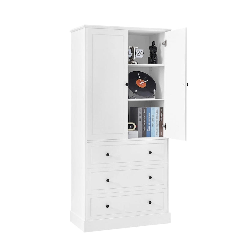 Freestanding Bathroom Storage Cabinet with Doors & 3 Large Drawers, Adjustable Shelves, Tall Linen Tower for Towels & Toiletries