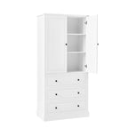 Freestanding Bathroom Storage Cabinet with Doors & 3 Large Drawers, Adjustable Shelves, Tall Linen Tower for Towels & Toiletries