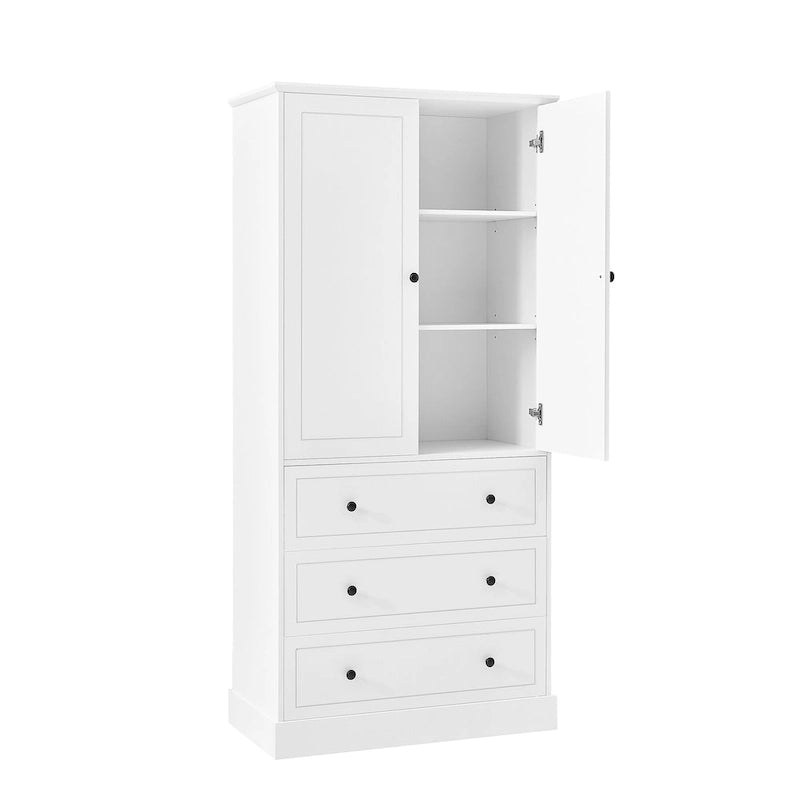 Freestanding Bathroom Storage Cabinet with Doors & 3 Large Drawers, Adjustable Shelves, Tall Linen Tower for Towels & Toiletries