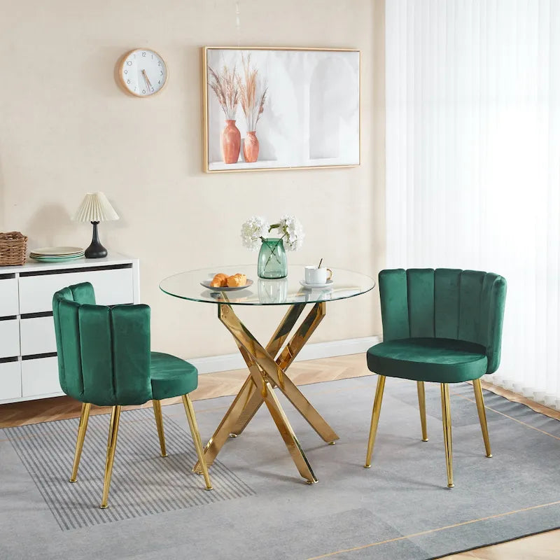 Velvet Dining Chairs with Gold Legs (Set of 2)