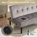 Mini Folding Futon Sofa Bed,45 Small Loveseat Couch with Adjustable Backrest & Charging Port, Modern Sleeper Recliner