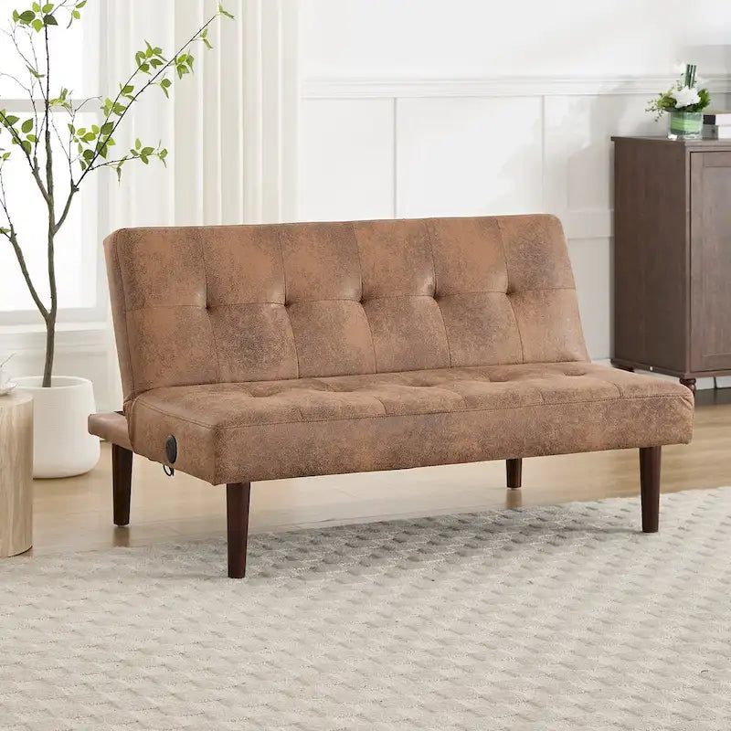 Mini Folding Futon Sofa Bed,45 Small Loveseat Couch with Adjustable Backrest & Charging Port, Modern Sleeper Recliner