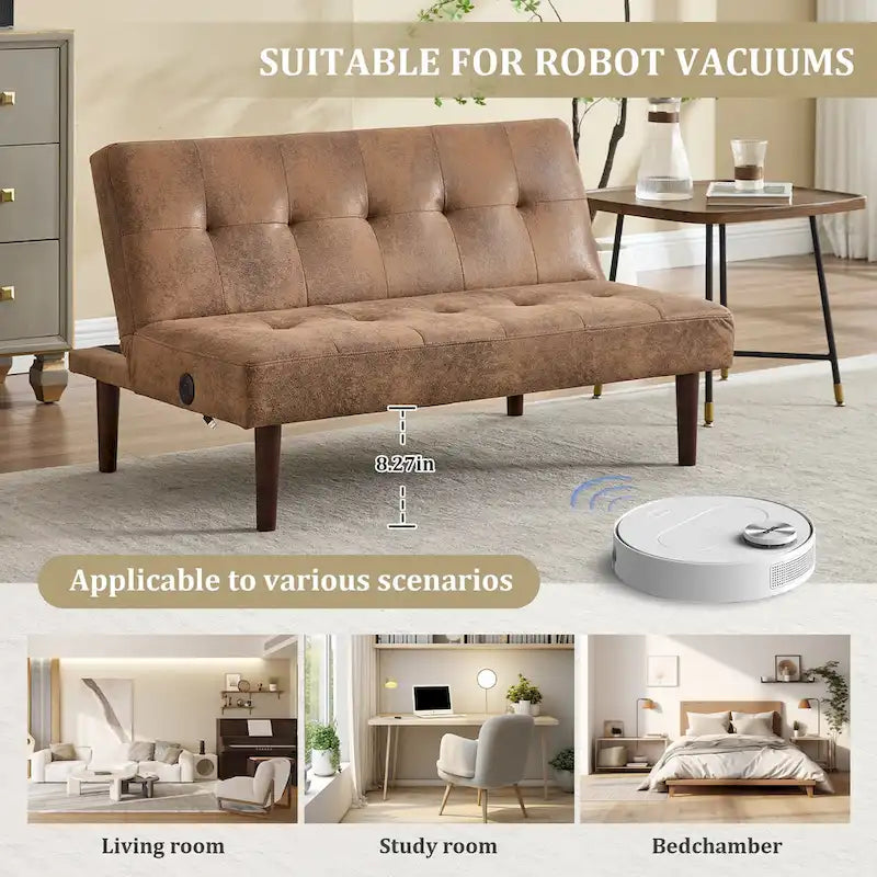 Mini Folding Futon Sofa Bed,45 Small Loveseat Couch with Adjustable Backrest & Charging Port, Modern Sleeper Recliner