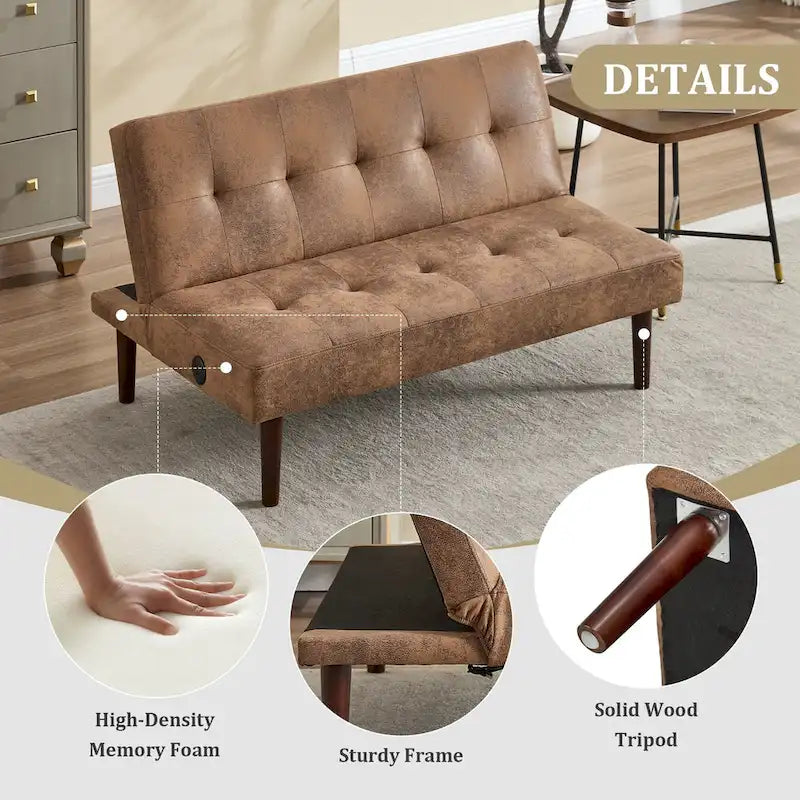Mini Folding Futon Sofa Bed,45 Small Loveseat Couch with Adjustable Backrest & Charging Port, Modern Sleeper Recliner