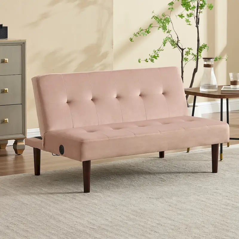 Mini Folding Futon Sofa Bed,45 Small Loveseat Couch with Adjustable Backrest & Charging Port, Modern Sleeper Recliner