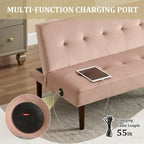 Mini Folding Futon Sofa Bed,45 Small Loveseat Couch with Adjustable Backrest & Charging Port, Modern Sleeper Recliner